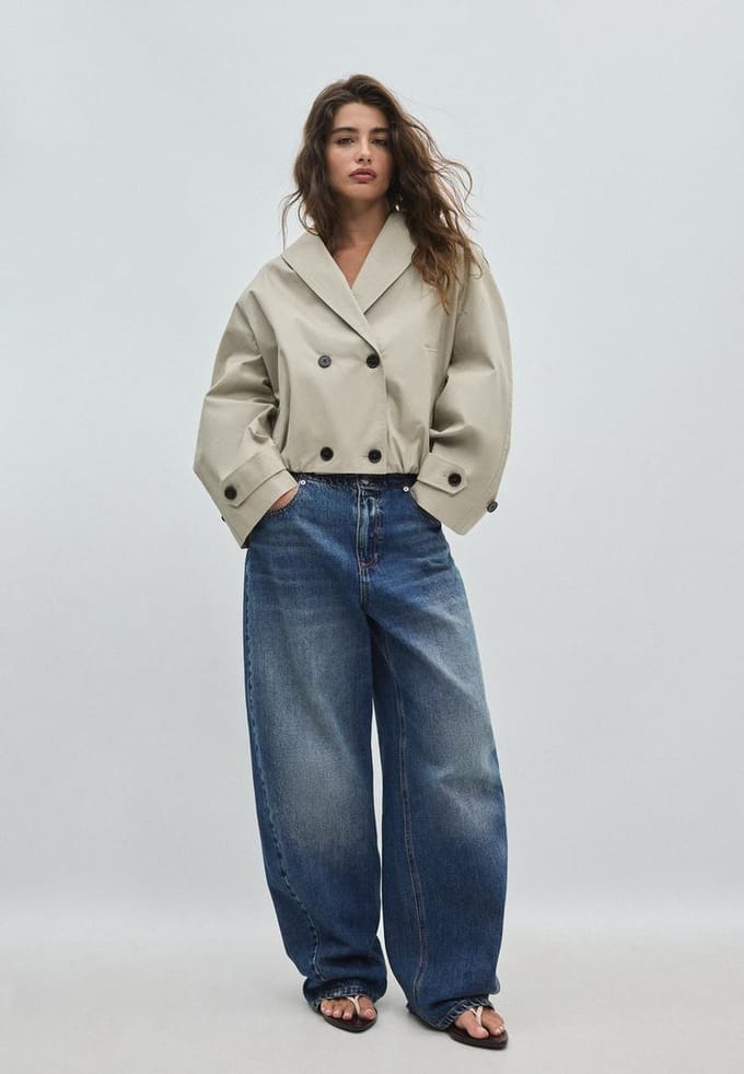 Stradivarius Ballon-trenchcoat met sjaalkraag  Steen L