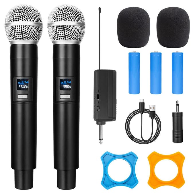 Professionele draadloze dual-handheld dynamische microfoon-karaoke met oplaadbare ontvanger voor podiumoptredens