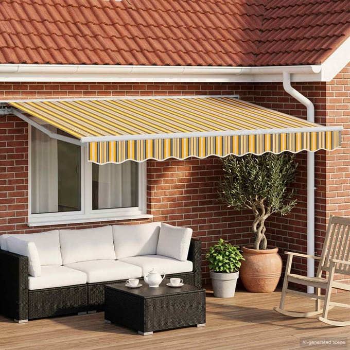vidaXL - Handmatig - uitschuifbare - luifel - Geel, - Grijs - en - Wit - 3 - x - 2,5 - m