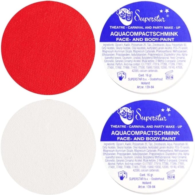 Superstar schmink grimeer set - rood en wit - 16 grams doosjes - carnaval - halloween