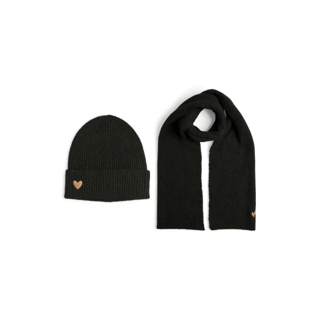 Pieces Dames Wintermuts + Sjaal Gebreid PCNIVA Giftbox Zwart