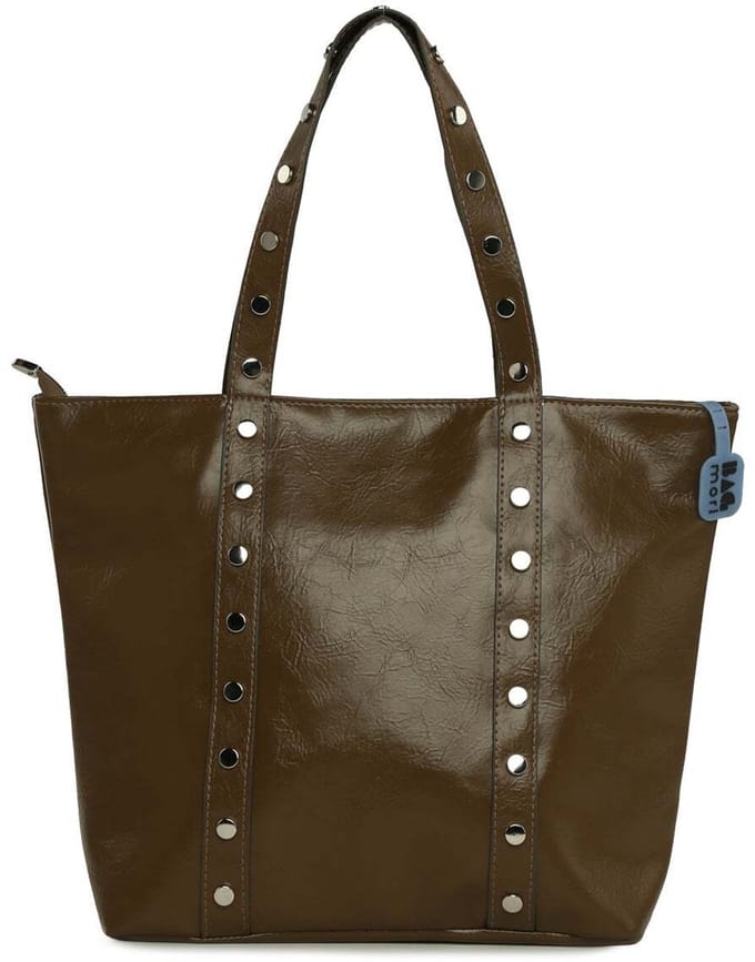 Bagmori Shopper Grote tote bag van gekreukt leer met studsdetails