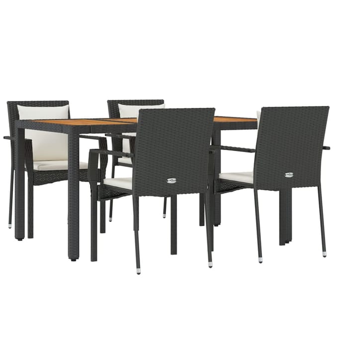 vidaXL - 5-delige - Tuinset - met - kussens - poly - rattan - zwart