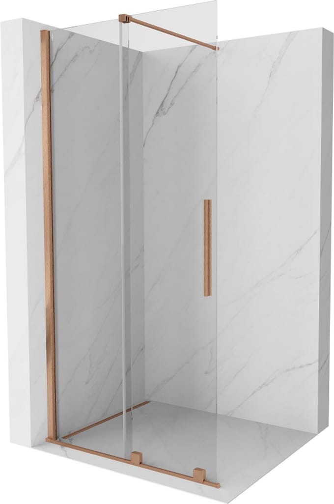 Mexen Velar schuifbare inloopdouchewand 110 x 200 , transparant 8 mm, geborsteld koper - 871-110-000-03-65