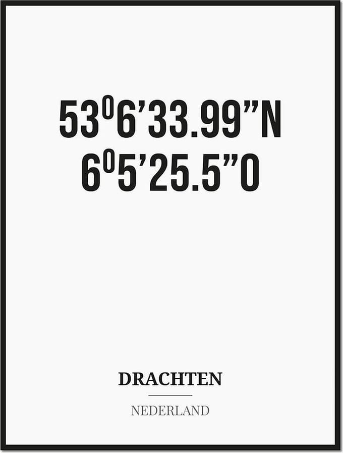 Poster/kaart DRACHTEN met coördinaten