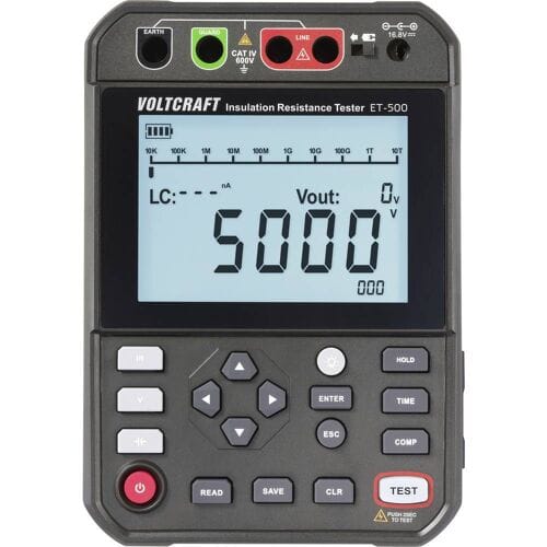 VOLTCRAFT ET-500 Isolatiemeter 250 V, 500 V, 1000 V, 2500 V, 5000 V 5.0 TΩ