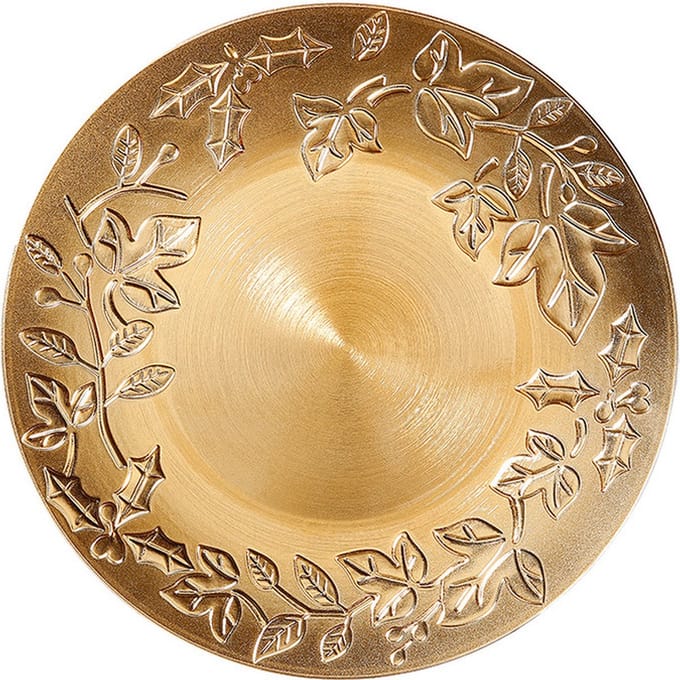 Inge Christmas kerstdiner onderborden -2x- 33 cm -kunststof -goud bladeren opdruk