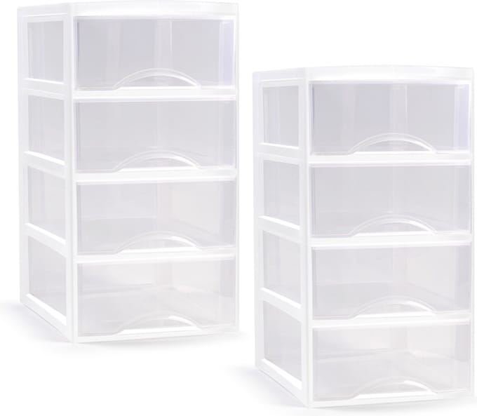 Plasticforte Ladeblokje/bureau organizer - 2x stuks - transparant/wit - L26 x B37 x H49 cm