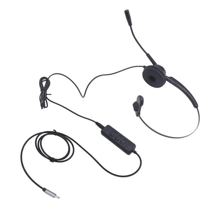 Telefoonheadset met microfoon met ruisonderdrukking Enkeloorsondersteuning USB C naar USB 3.5mm Connector