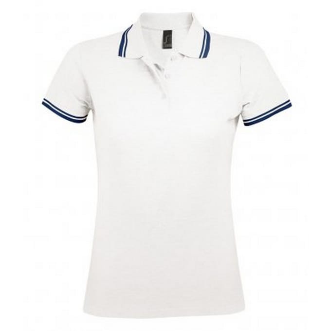 SOLS Dames/dames Pasadena getipt korte mouw Pique Polo Shirt (Wit/Navy) (Maat M)