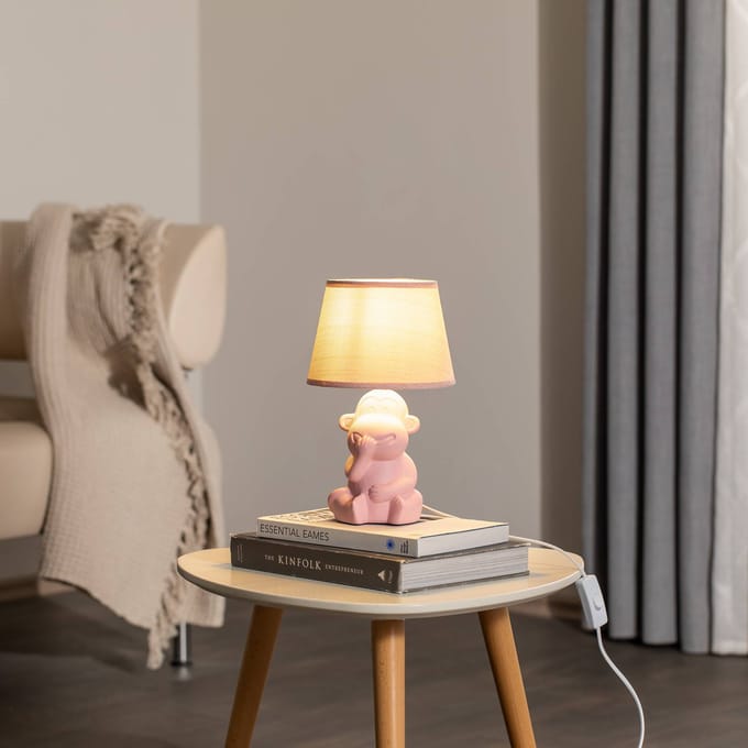 ONLI Monkey tafellamp, roze, keramiek, 28 cm hoog, E14