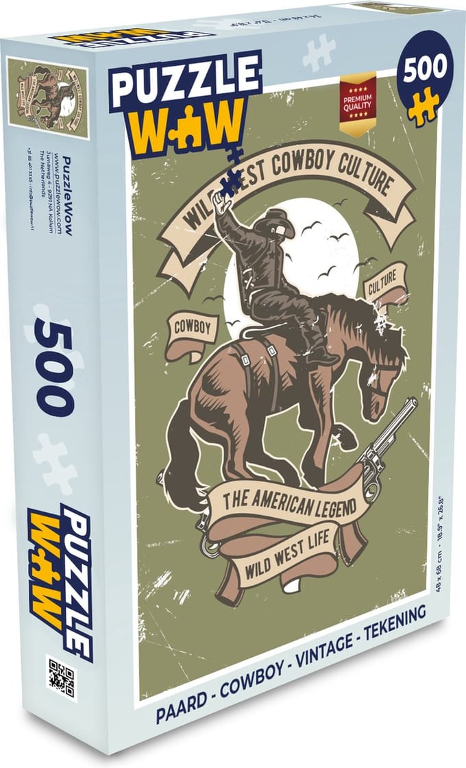 Puzzel Paard - Cowboy - Vintage - Tekening - Legpuzzel - Puzzel 500 stukjes