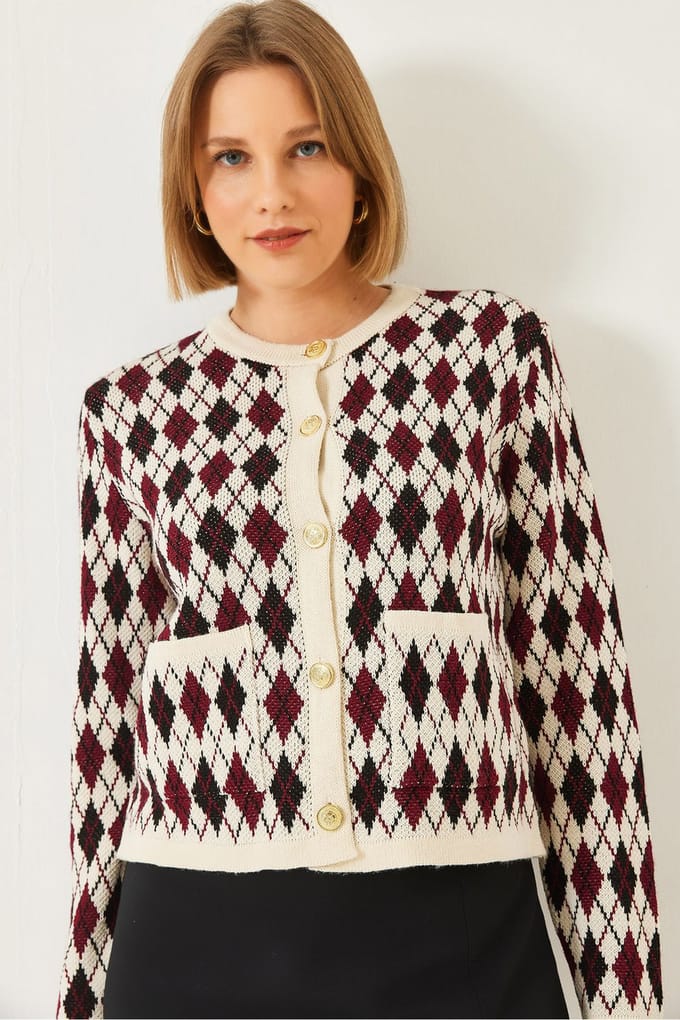 Jacquard Gebreide Cardigan met Zakken