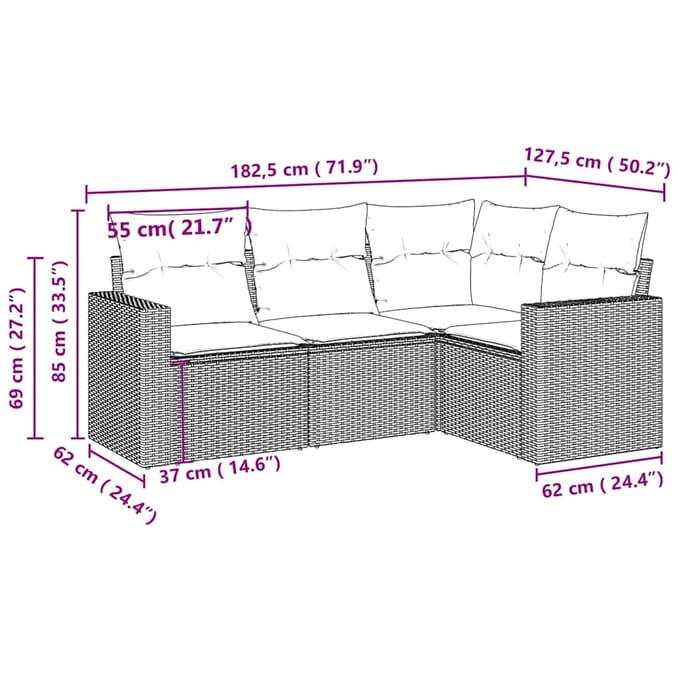 vidaXL - 4-delige - Loungeset - met - kussens - poly - rattan - lichtgrijs