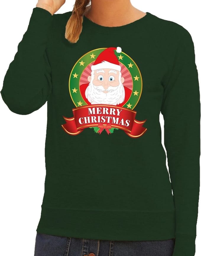 Foute kersttrui / sweater Santa - groen - Merry Christmas voor dames S