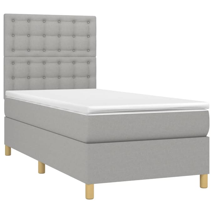 vidaXL - Boxspring - met - matras - en - LED - stof - lichtgrijs - 100x200 - cm