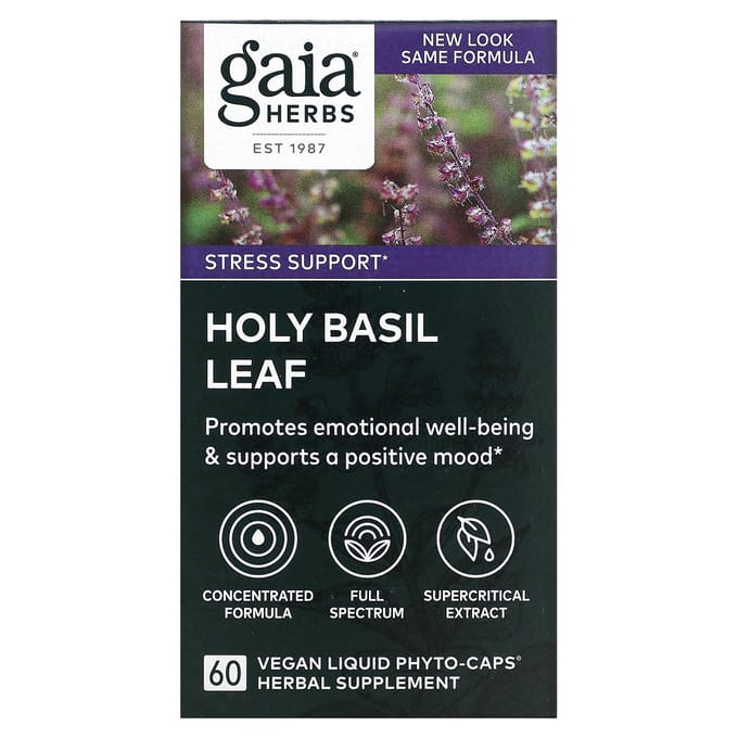 Gaia Herbs, Feuille de basilic sacré, Phyto-capsules liquides végétaliennes, 60 comprimés