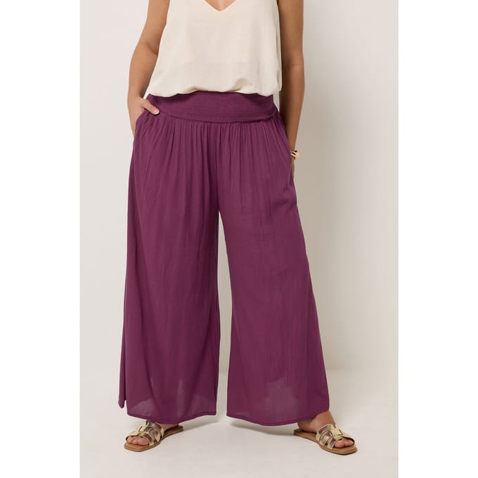 Yours Bordeauxrode Broek Met Gesmokte Stof Size 76Cm > 46