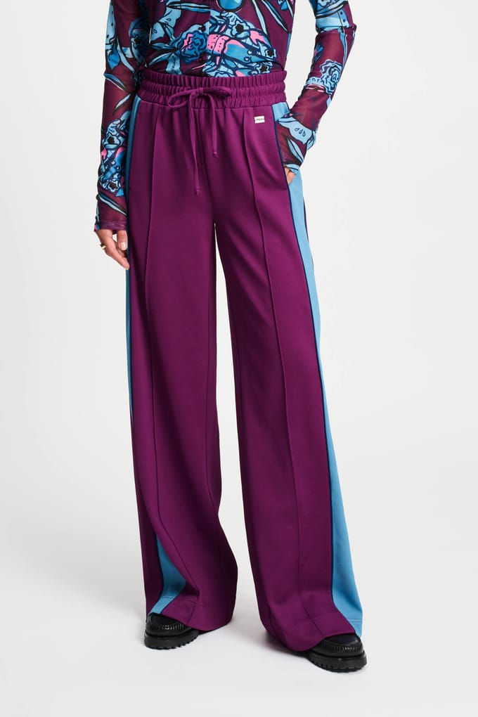 POM Amsterdam Pants - Colourblock Plum Maat: 36 | Wijde Broeken Outlet | Dames | Paars