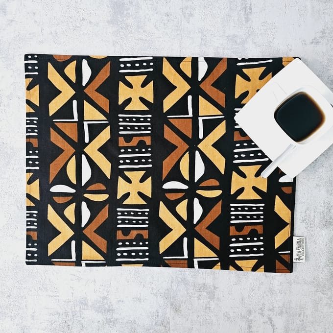 Set van 4 Placemats voor eettafel | 100% Katoen Geweven 42x32cm | ''Mudcloth'' geïnspireerde Wasbare Boho Stoffen Placemats