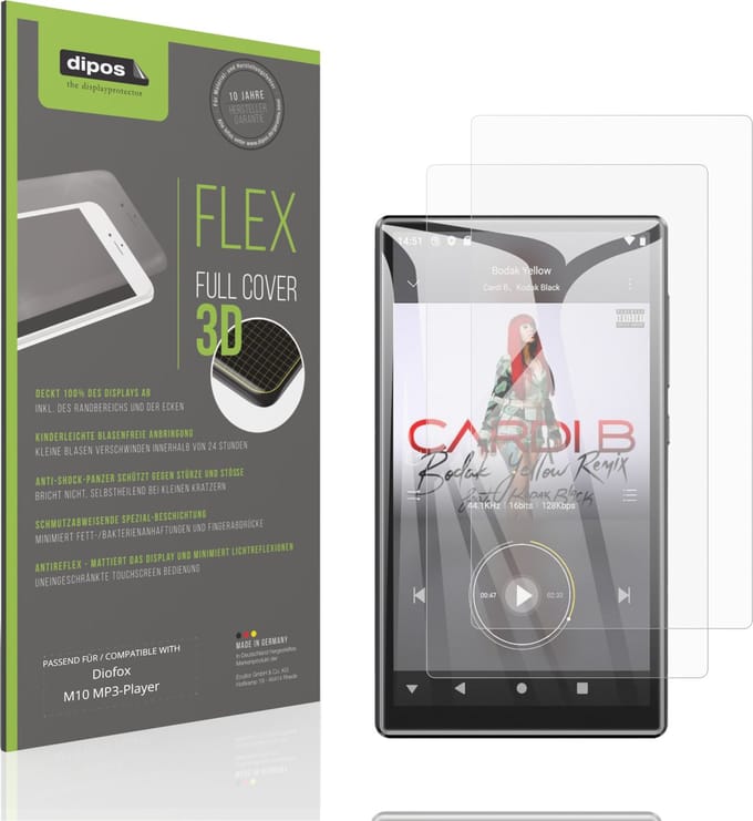 dipos FLEX – 2x Matte Screenprotector geschikt voor Diofox M10 MP3-Player | Volledige Schermbescherming | Case-Friendly