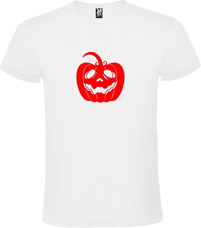 Wit T-Shirt met “ Halloween Pompoen “ afbeelding Rood Size M