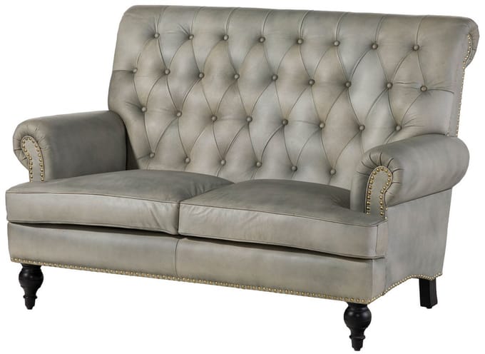 MASSIVMOEBEL24.DE 2-zitsbank grijs echt leer 140x84x94 cm (BxTxH) CHESTERFIELD #206 gemonteerd