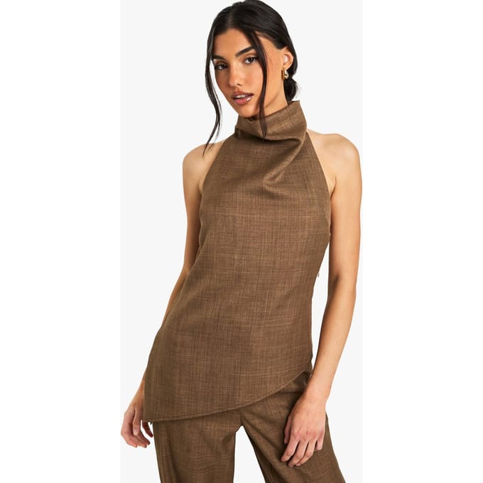 boohoo Dames Geweven Marl Halternek Top | Chocolate | Maat: 6