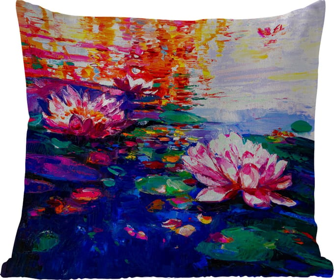 Tuinkussen - Schilderij - Olieverf - Waterlelie - Water - 40x40 cm - Weerbestendig