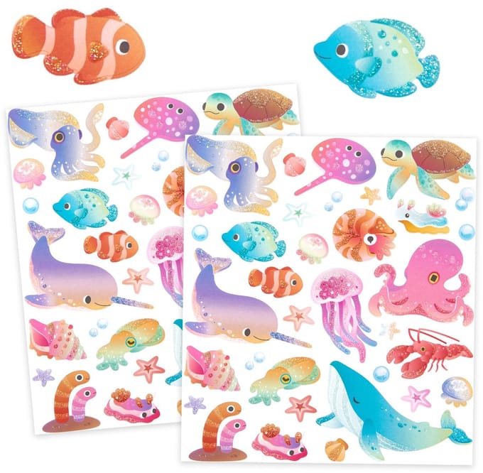 Zeebeestjes Stickers met Glitter - 2 Stickervellen - Stickers Kinderen