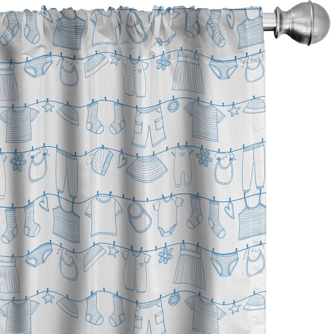 ABAKUHAUS – 2-delige set kinder gordijnen 75 x 175 cm – microvezel – wit/blauw