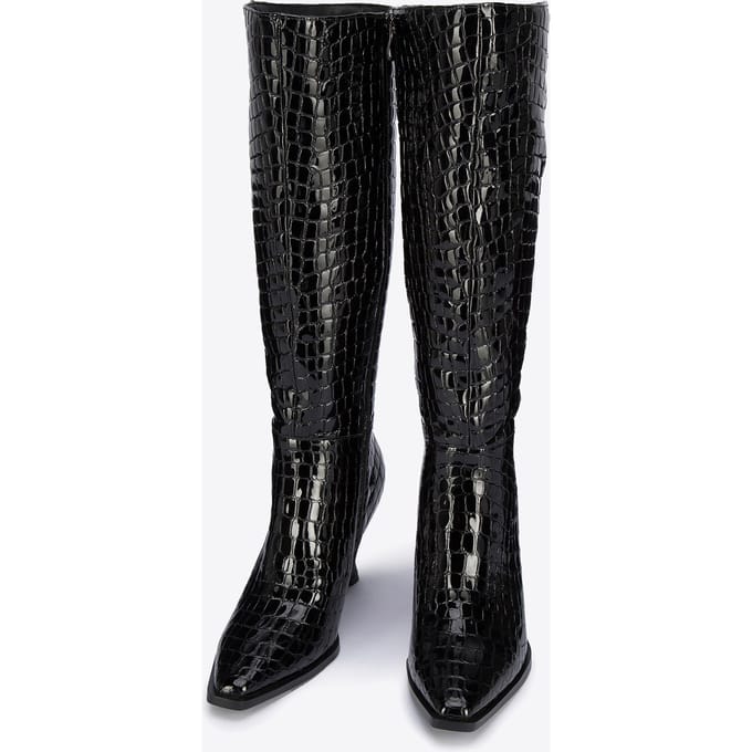 Wittchen Dames lakleren croco hoge hak laarzen, zwart, natuurlijk leer