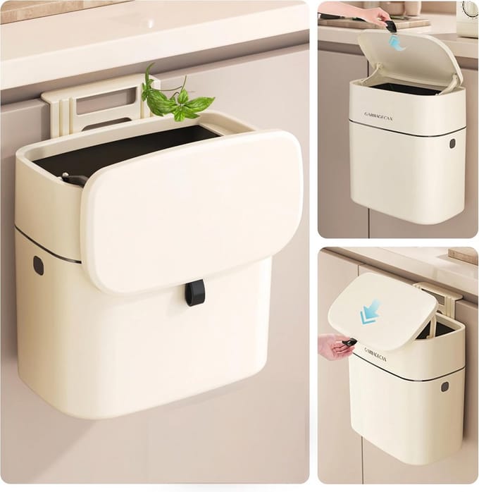 Keuken Compostbak 12 Liter voor Aanrecht - Off-White Afvalemmer