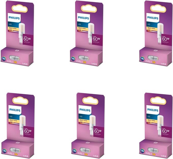 Philips Voordeelverpakking - G9 - LED Capsulelamp - 60W - Niet Dimbaar - Warmwit Licht - Set van 6 Stuks