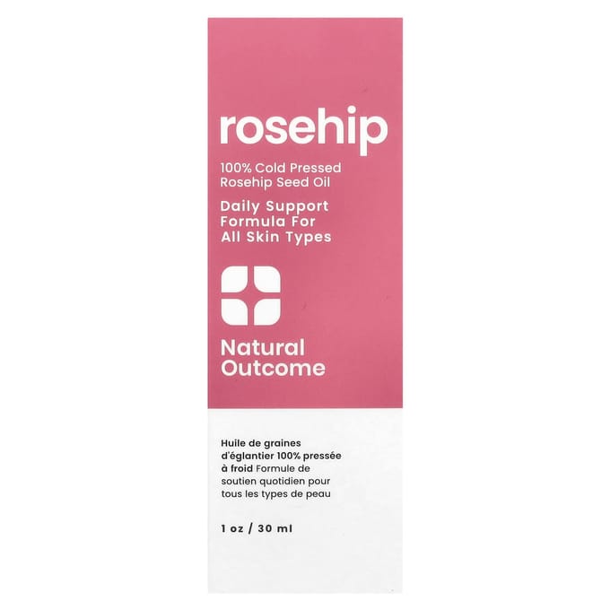 Natural Outcome, 100% cold-pressed rosehip seed oil, 30ml (1oz) white