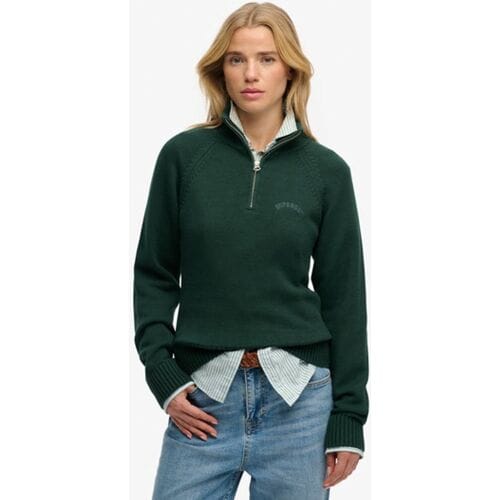 Superdry Essential Gebreide Trui Met Halve Rits Green Grootte: 42