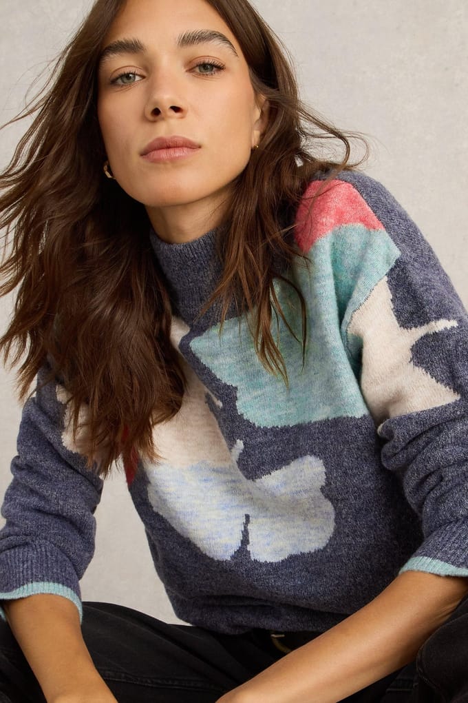 White Stuff Lucy Leaf Jumper Blue Multi Größe: 20 | Pullover Outlet | Damen | Blau