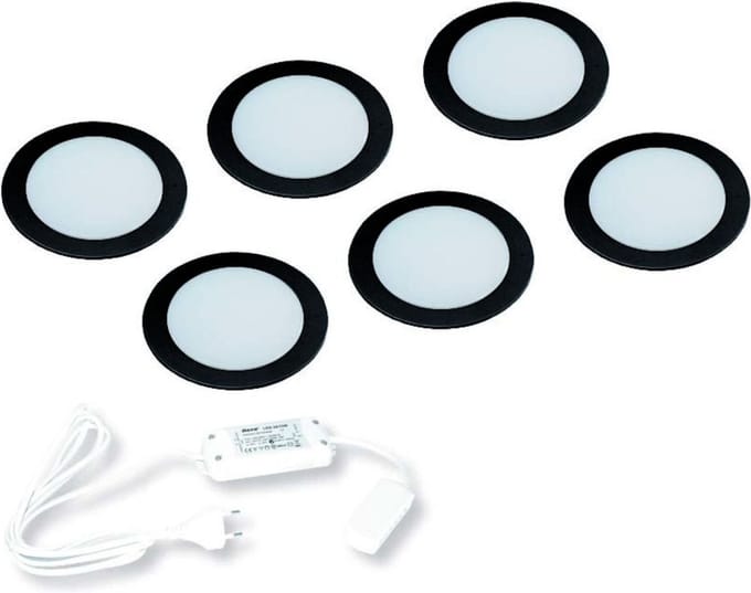 Hera FR-55 LED set van 6 spots met trafo 24V zwart