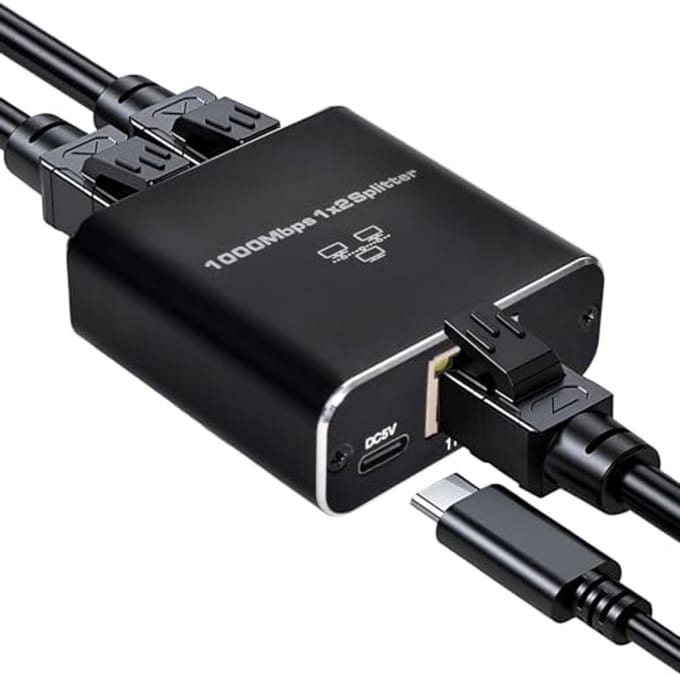 LAN Splitter 1 op 2, 1000 Mbps Ethernet Switch voor Computer en Router