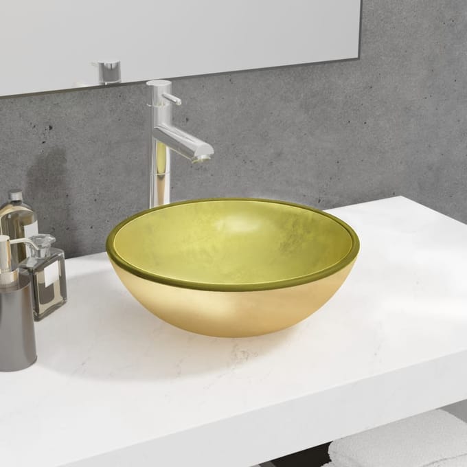 vidaXL - Wasbak - 35x12 - cm - gehard - glas - goudkleurig