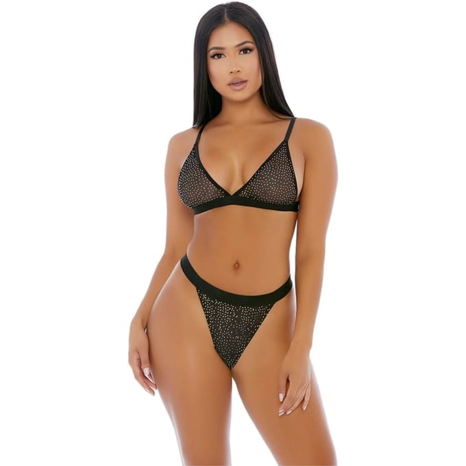 Forplay  | Diamonds Dancing  Rhinestone Lingerie Set - Black
