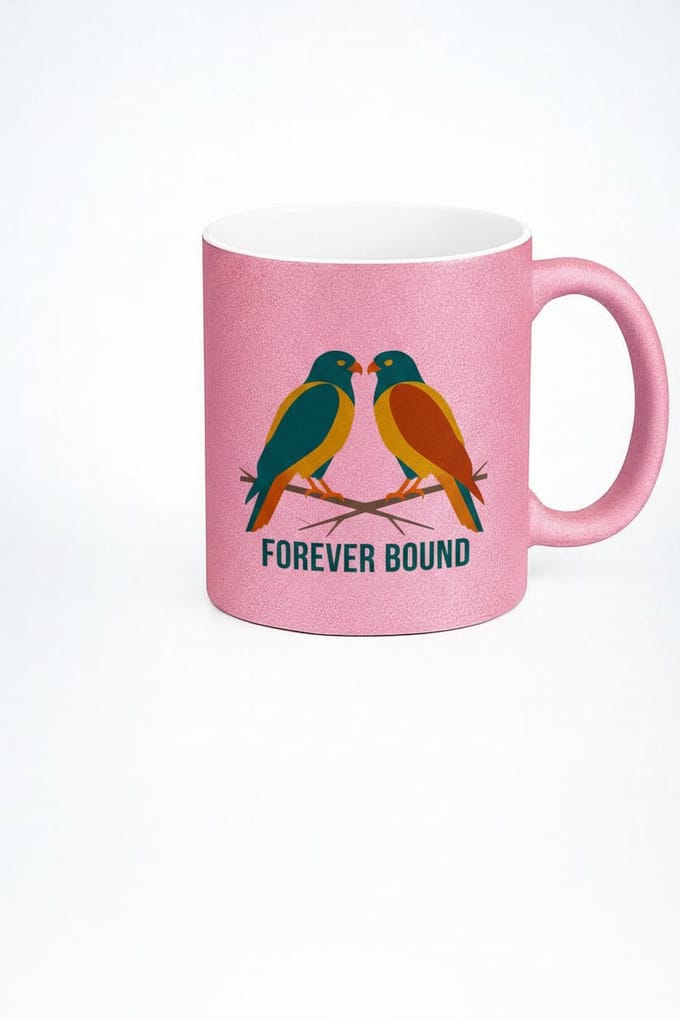 Mok "Forever Bound" met Liefdesvogels – Romantisch Roze Glitter Cadeau