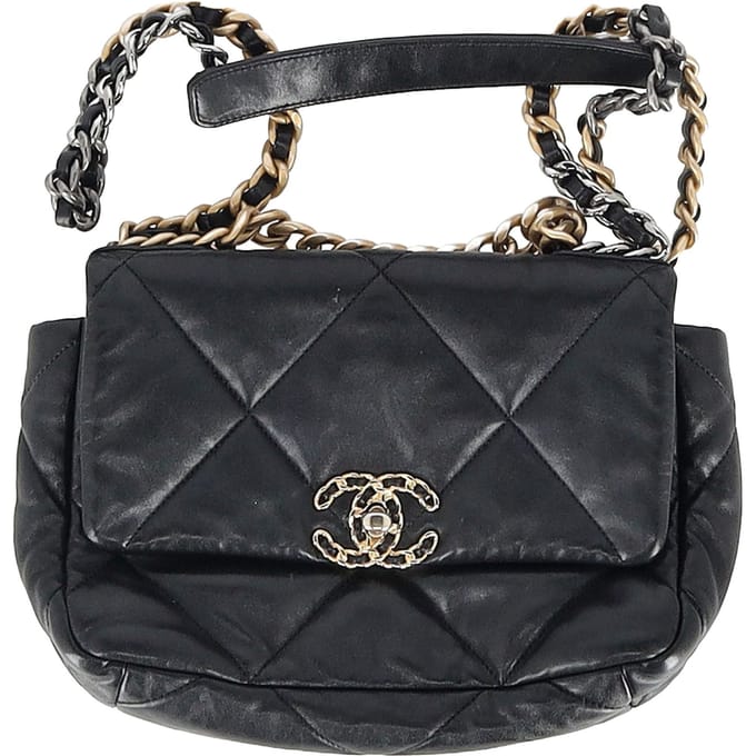 Chanel Gequilted Chanel 19 Grote Flap Tas in Zwart Leren