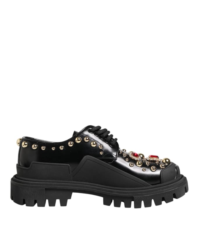 Dolce & Gabbana Zwarte Leren Derby Schoenen met Gekleurde Kristallen