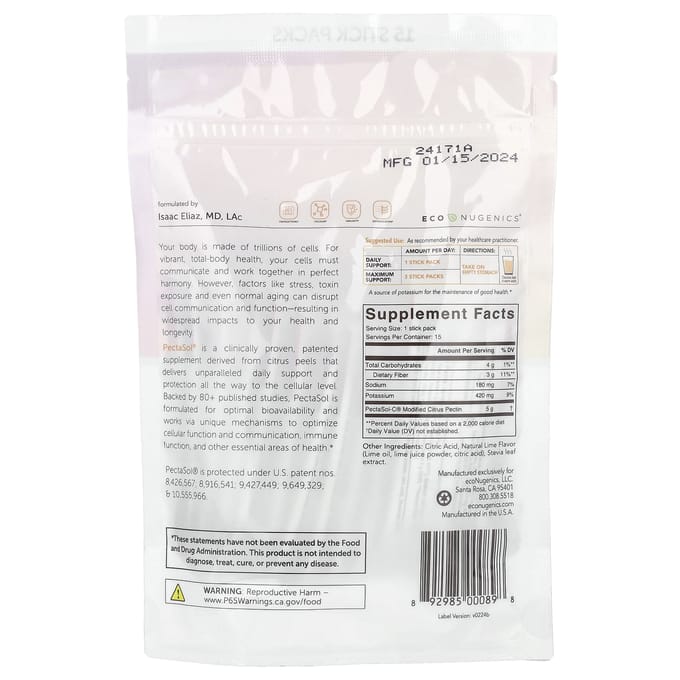 Econugenics, Pectasol®, pectine d'agrumes modifiée, 15 sachets, 0,22 oz (6,1 g) Chaque