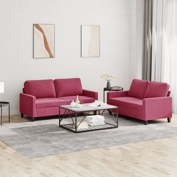 vidaXL - 2-delige - Loungeset - met - kussens - fluweel - wijnrood