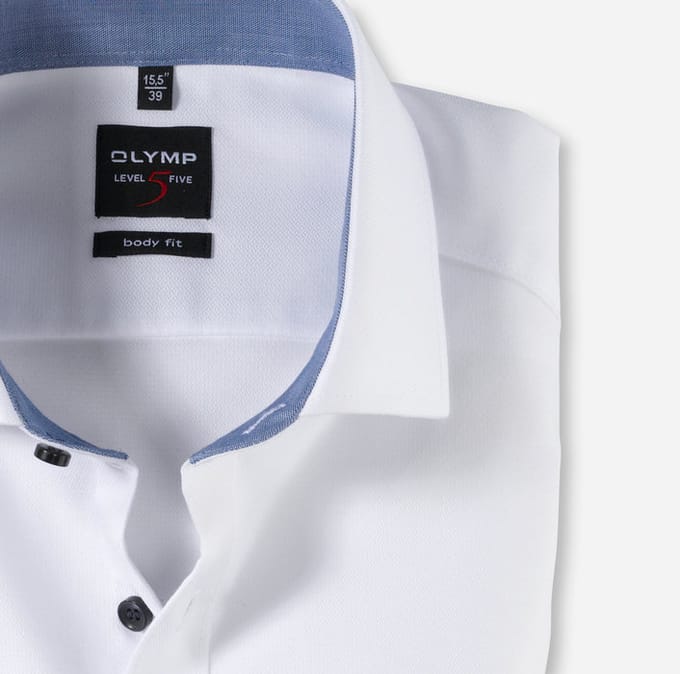 OLYMP Level 5 body fit overhemd - wit structuur (blauw contrast) - Strijkvriendelijk - Boordmaat: 43