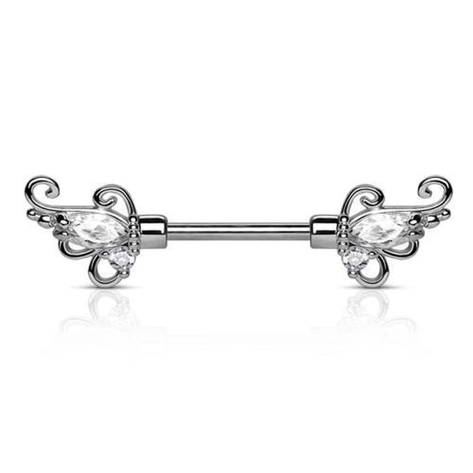 Tepelpiercing sier met steen 1.6x12 - zilver - LMPiercings