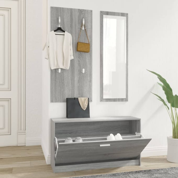 vidaXL - Schoenenkastset - 3-in-1 - bewerkt - hout - grijs - sonoma - eiken