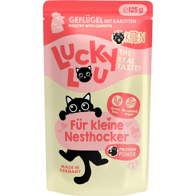 16x 125g Lucky Lou Lifestage Kitten Gevogelte Kattenvoer Nat